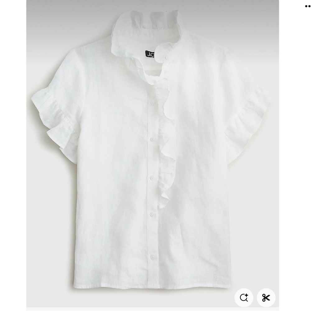 J.Crew White Ruffle cottage linen button up shirt Size 16